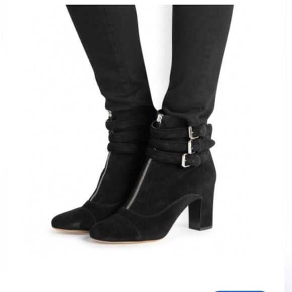Tabitha Simmons Black Suede Booties with buckles 37.5/US 7.5 - Picture 1 of 14